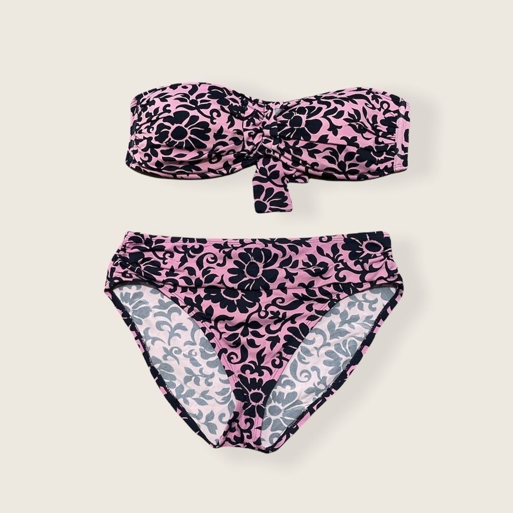 Tommy Bahama Purple Floral Pattern Bandeau Bikini Set Size Small